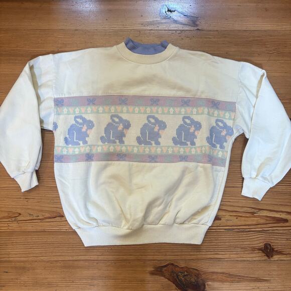 Simply Basic vintage ivory bunny knit sweatshirt SIZE L - Picture 1 of 5